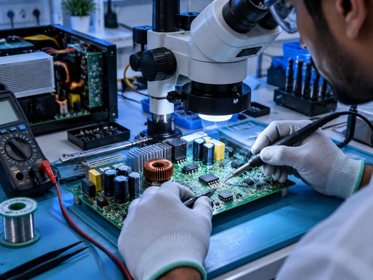 Precision soldering and diagnosis on an inverter circuit board